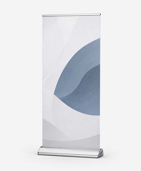 Rollup Lyx aluminium - exempelbild Rollup Lyx i aluminium med exklusiv grafisk utformning